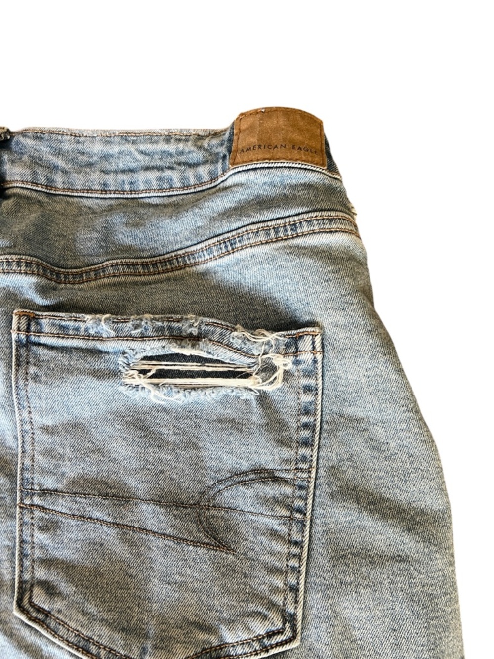 American Eagle Mom Jeans Women’s 16 Distressed Patch Raw Hem High Rise Denim - Picture 10 of 13